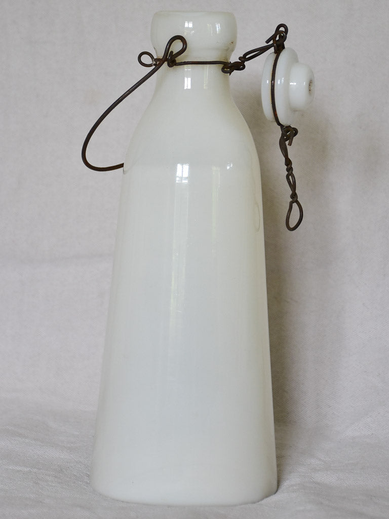 Antique French opaline milk glass milk bottle