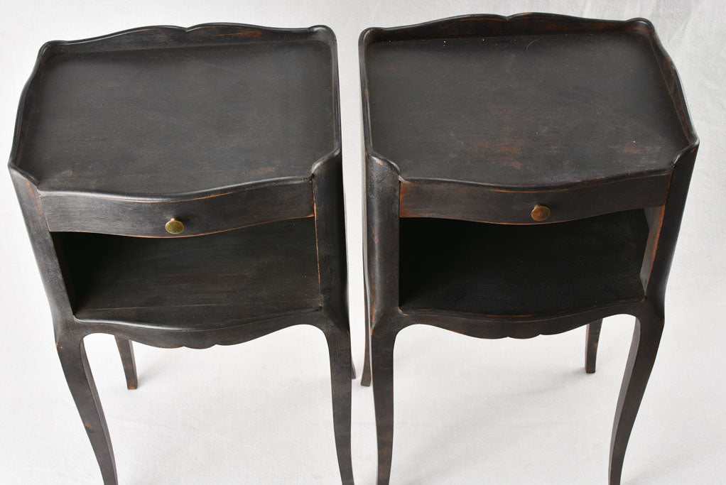 Pair of Louis XV style nightstands with black paint finish