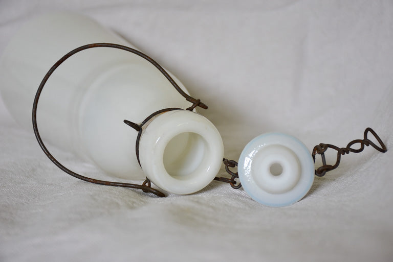 Antique French opaline milk glass milk bottle
