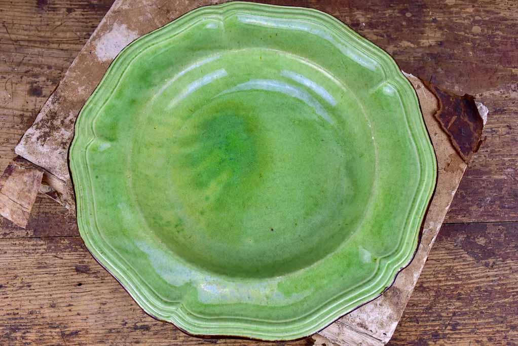 Vintage French round platter from Dieulefit - green glaze