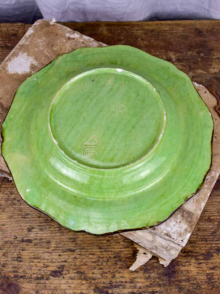 Vintage French round platter from Dieulefit - green glaze