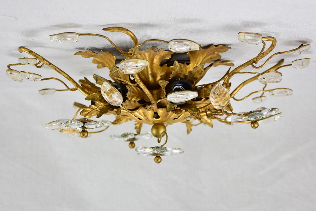 Pair of Maison Bagues style ceiling / wall lights with pretty leaf motifs and gold tole 15¼"