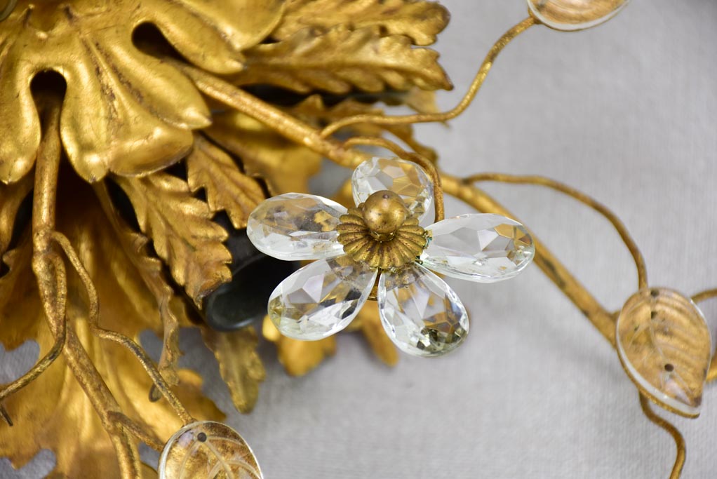 Pair of Maison Bagues style ceiling / wall lights with pretty leaf motifs and gold tole 15¼"