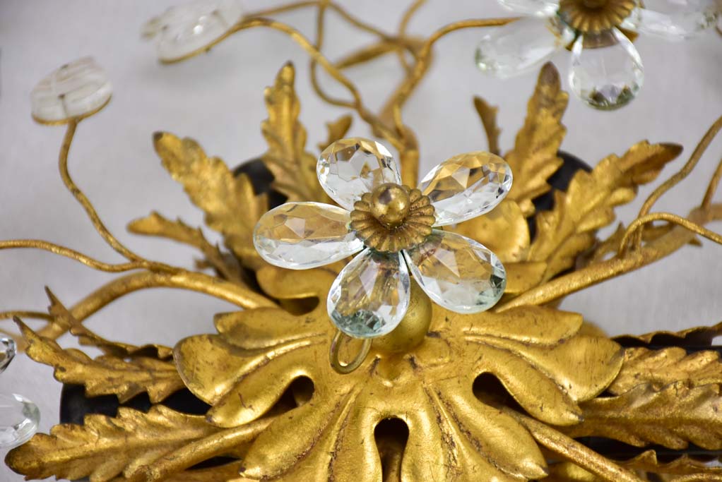 Pair of Maison Bagues style ceiling / wall lights with pretty leaf motifs and gold tole 15¼"