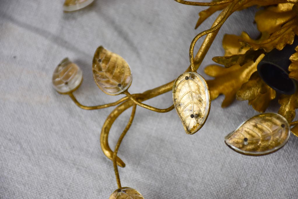 Pair of Maison Bagues style ceiling / wall lights with pretty leaf motifs and gold tole 15¼"