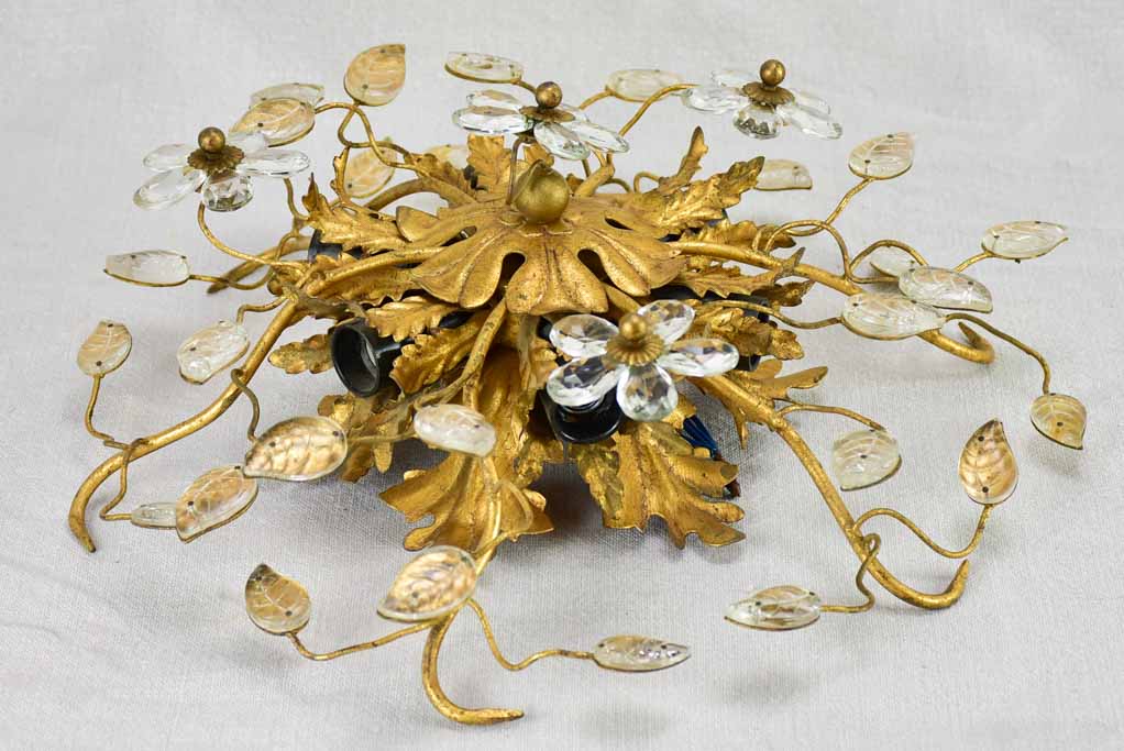 Pair of Maison Bagues style ceiling / wall lights with pretty leaf motifs and gold tole 15¼"