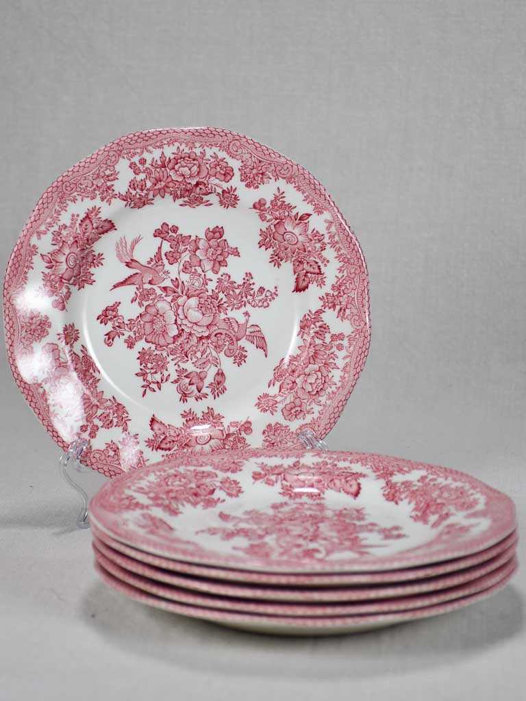 Set of six pink vintage ironstone plates - Unicorn tableware 8"