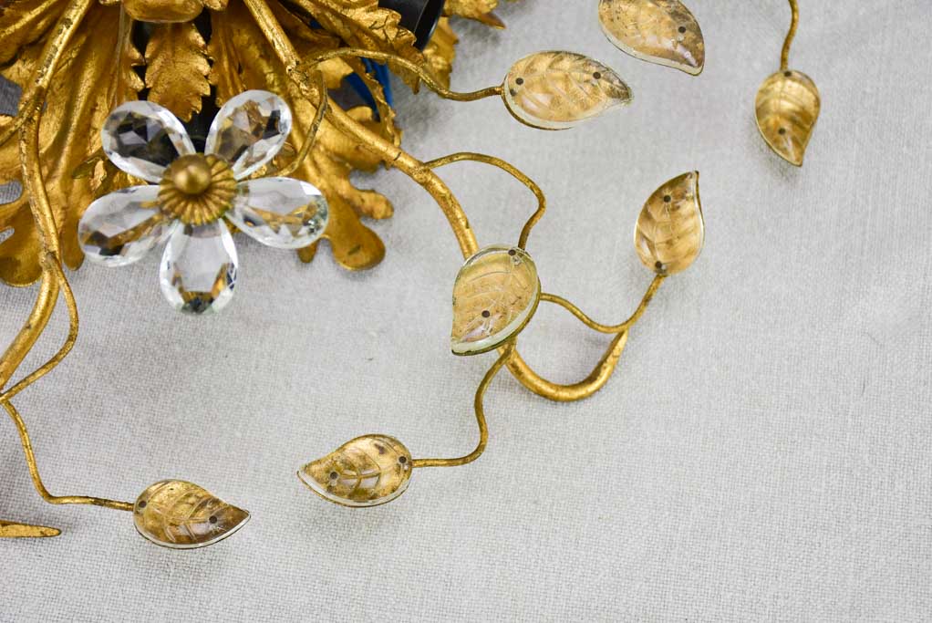 Pair of Maison Bagues style ceiling / wall lights with pretty leaf motifs and gold tole 15¼"