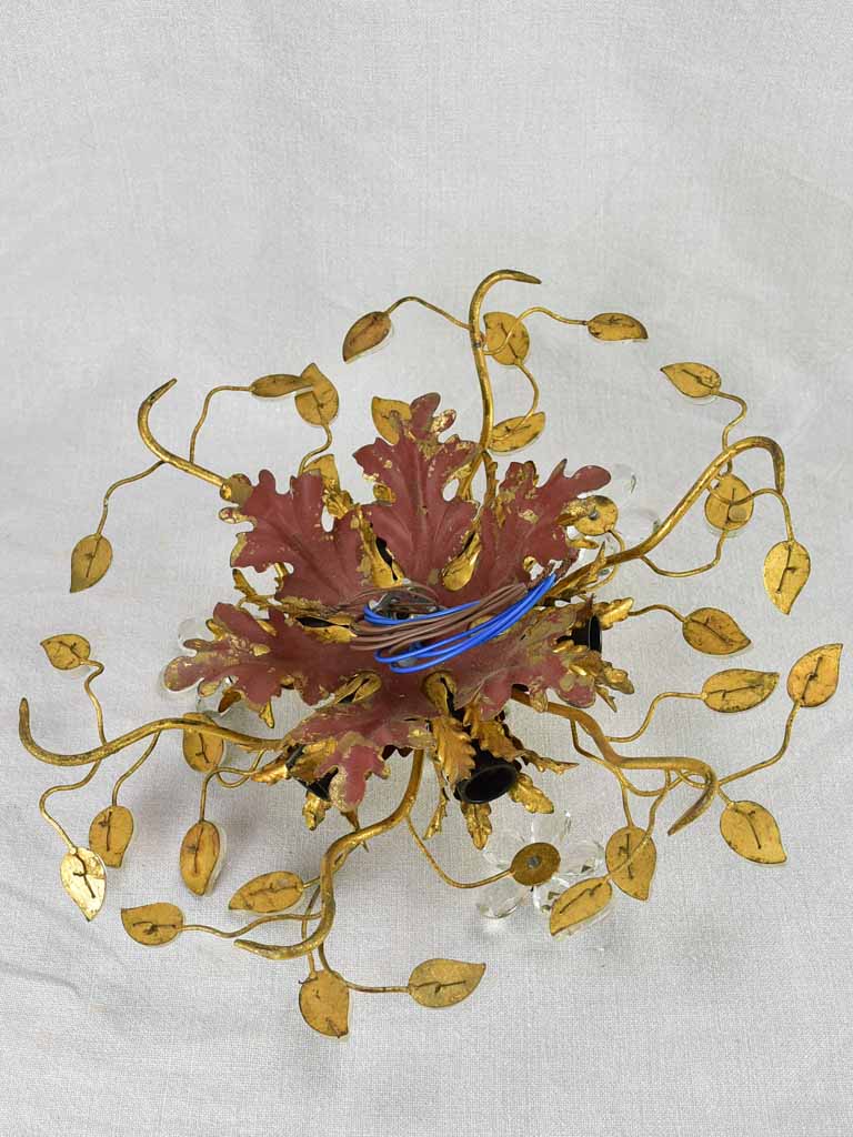 Pair of Maison Bagues style ceiling / wall lights with pretty leaf motifs and gold tole 15¼"