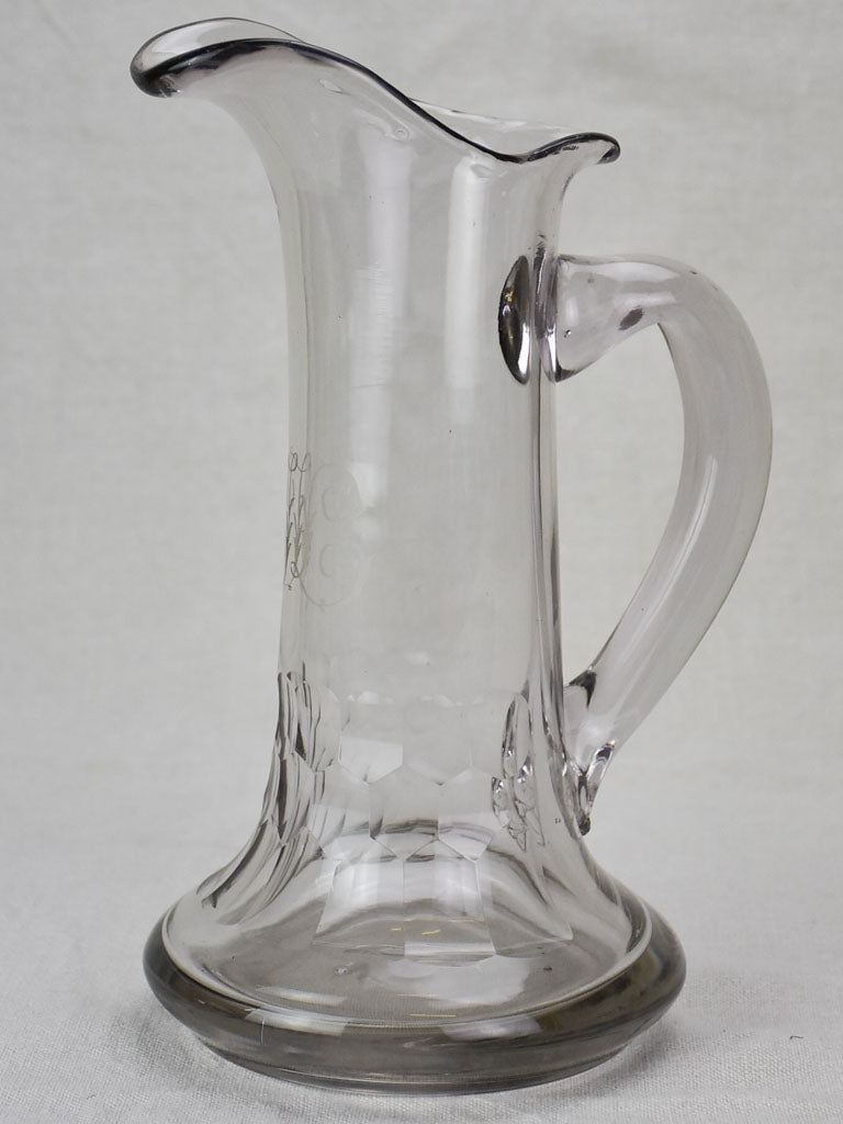 Antique French cider pitcher, blown glass with monogram