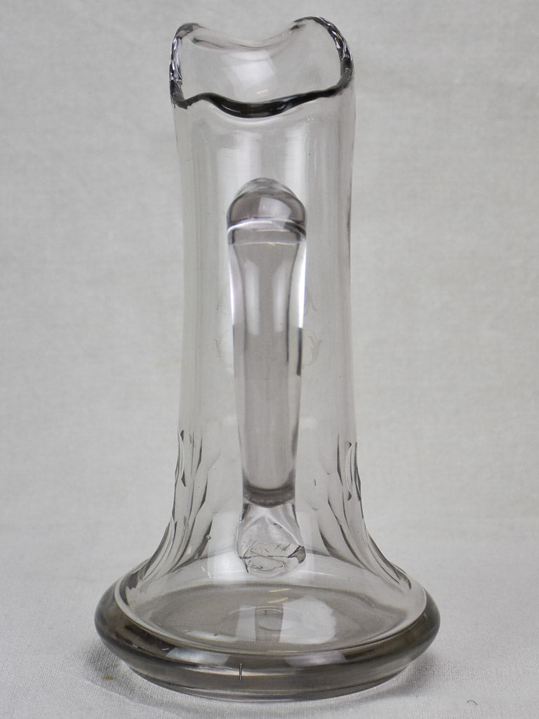 Antique French cider pitcher, blown glass with monogram