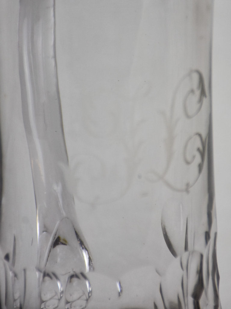 Antique French cider pitcher, blown glass with monogram