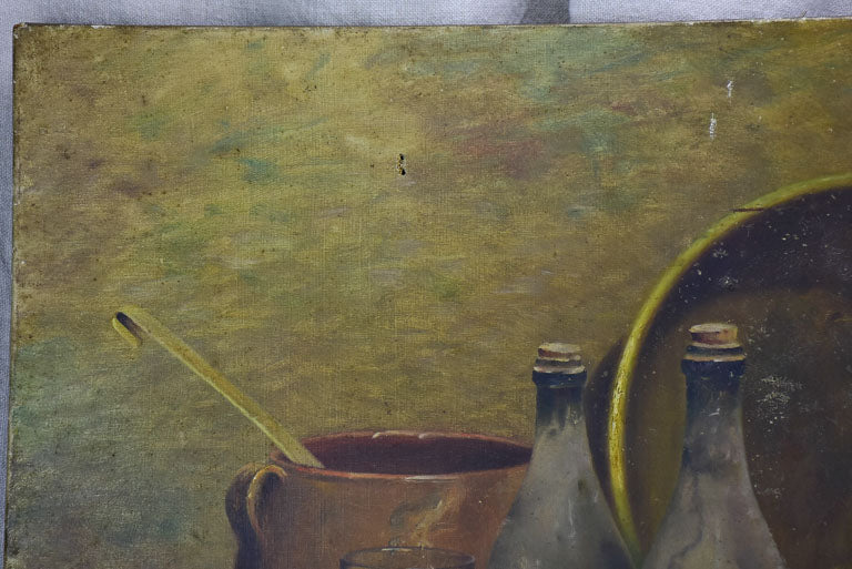 Antique French still life - asparagus, cherries and a copper pot 28¾ x 21¼""