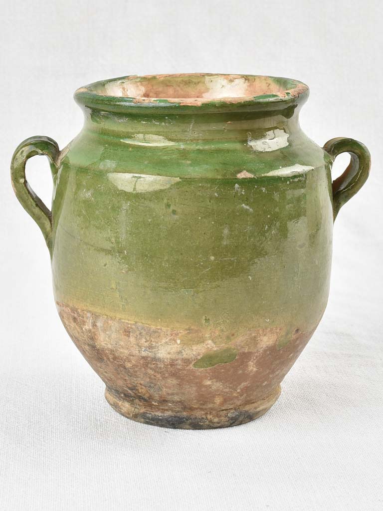 Antique French confit pot with green glaze 6¾"