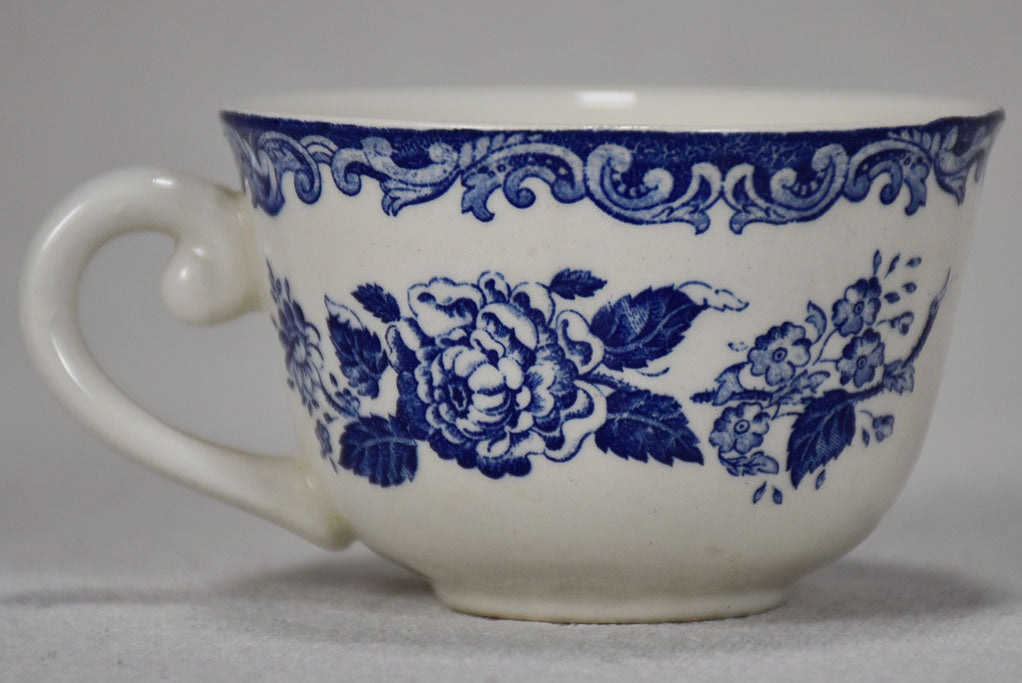 Eight vintage English blue and white tea cups