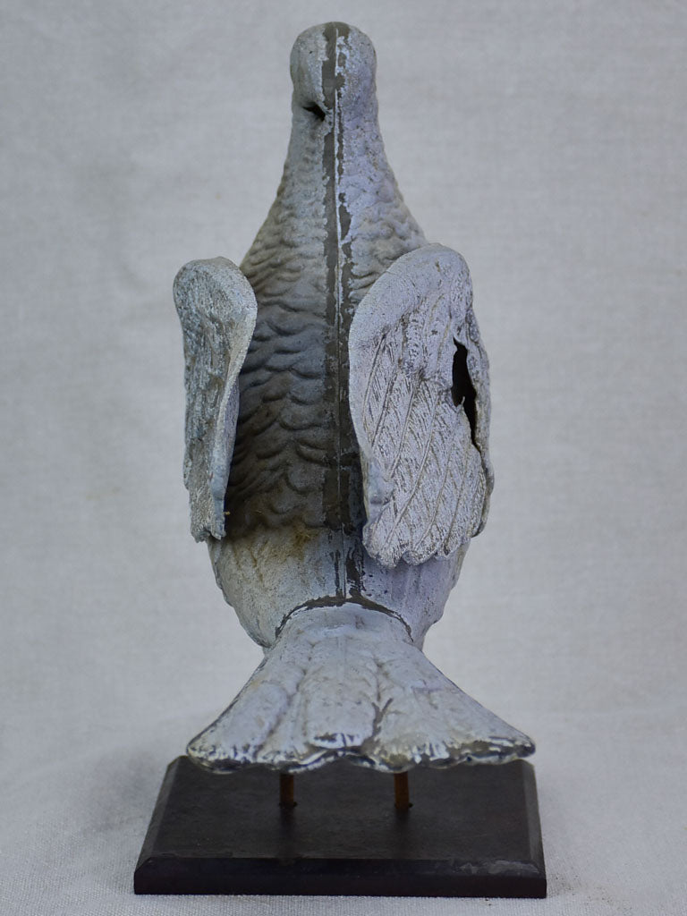 RESERVED Antique French weather vane pigeon mounted on iron block