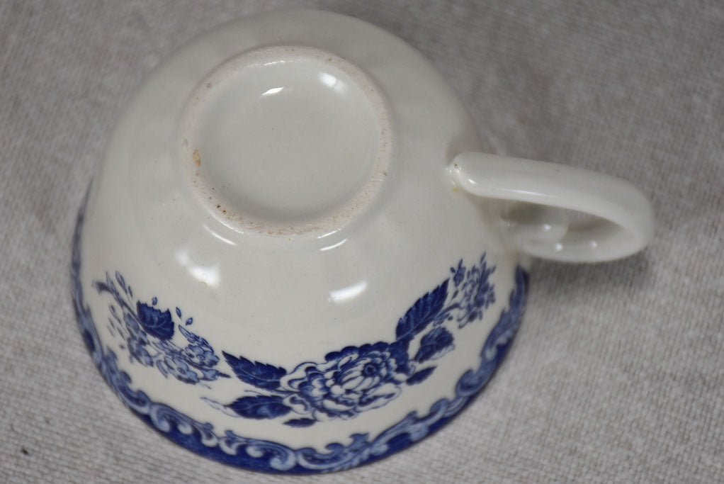 Eight vintage English blue and white tea cups