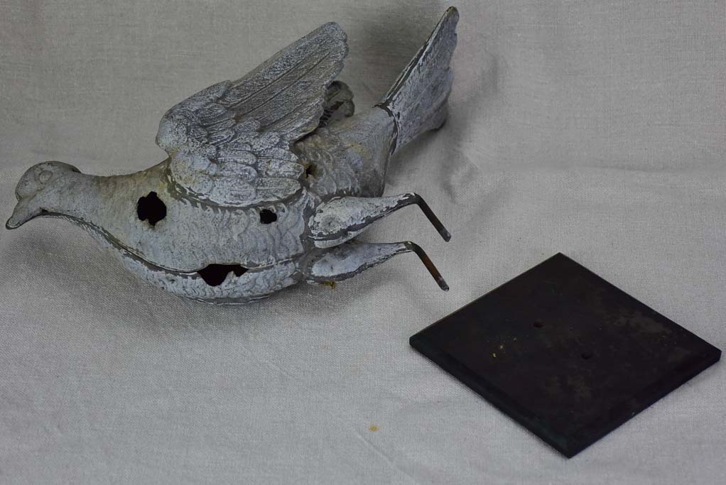 RESERVED Antique French weather vane pigeon mounted on iron block