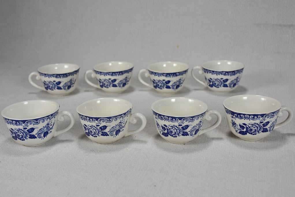 Eight vintage English blue and white tea cups