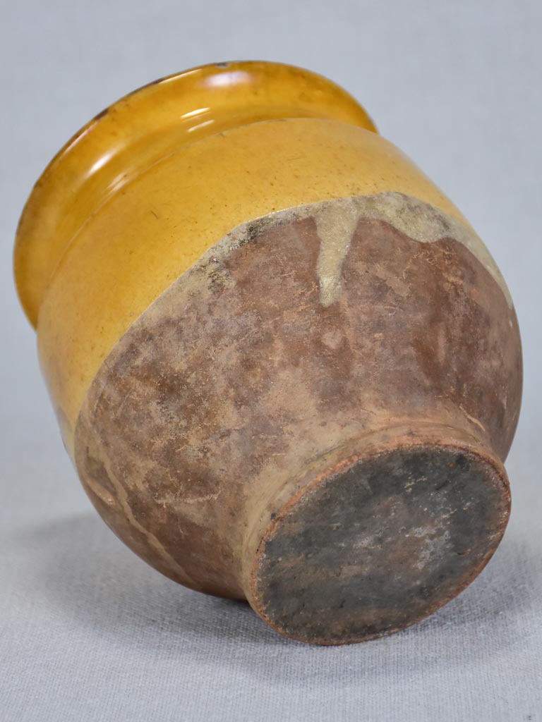 Small antique French confit pot with yellow glaze and no handles 5½"