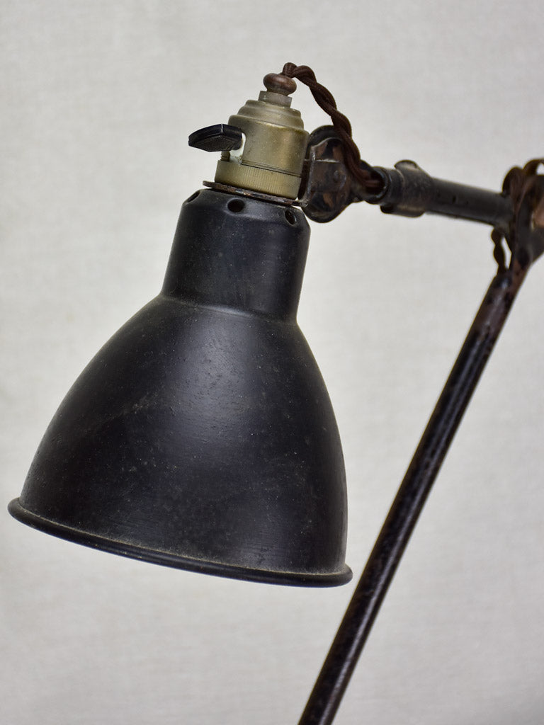 Antique French industrial elbow lamp with oak base - Gras No. 206