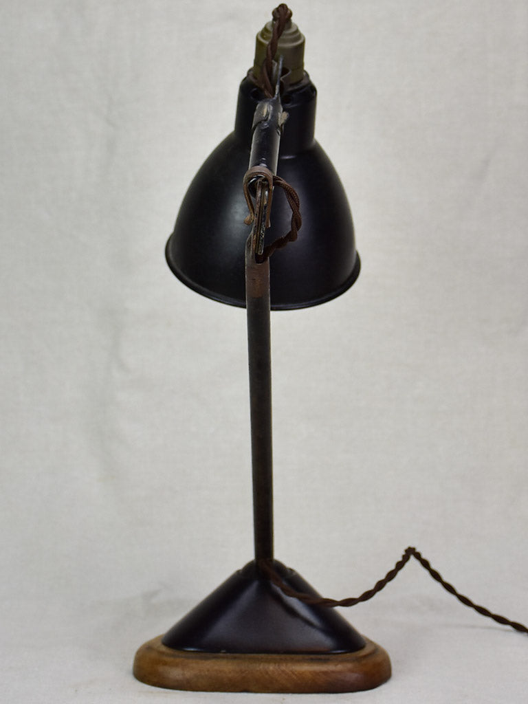 Antique French industrial elbow lamp with oak base - Gras No. 206