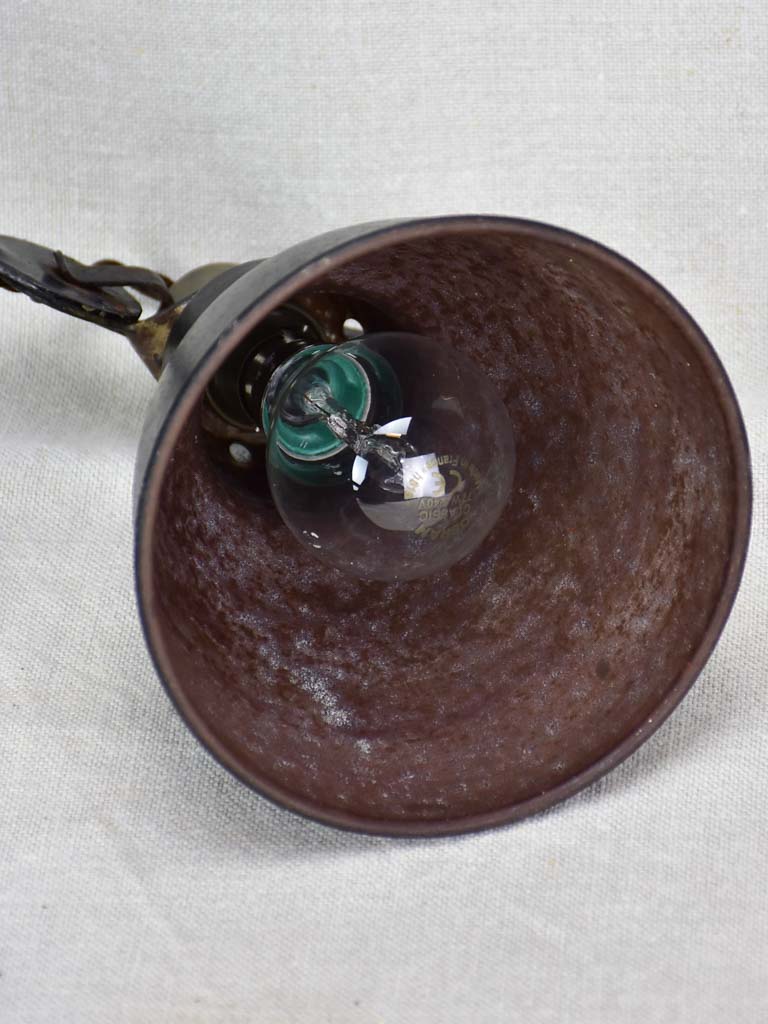 Antique French industrial elbow lamp with oak base - Gras No. 206