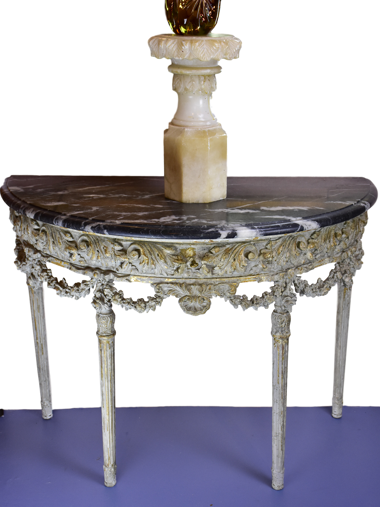 Louis XVI demilune console with black marble top