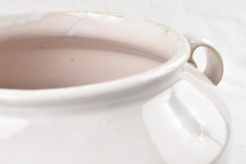 Large antique French preserving pot - pink hue 9"