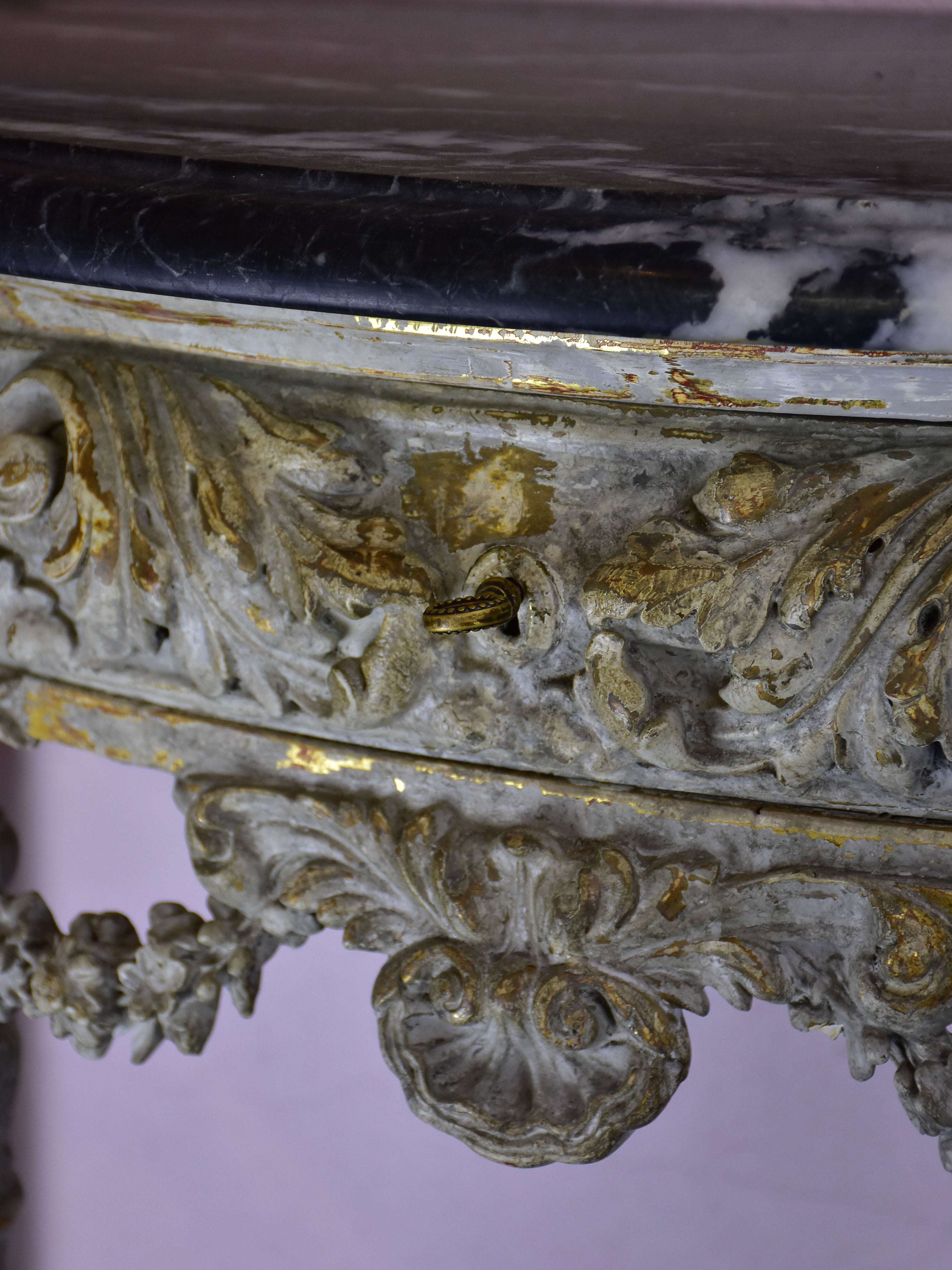 Louis XVI demilune console with black marble top