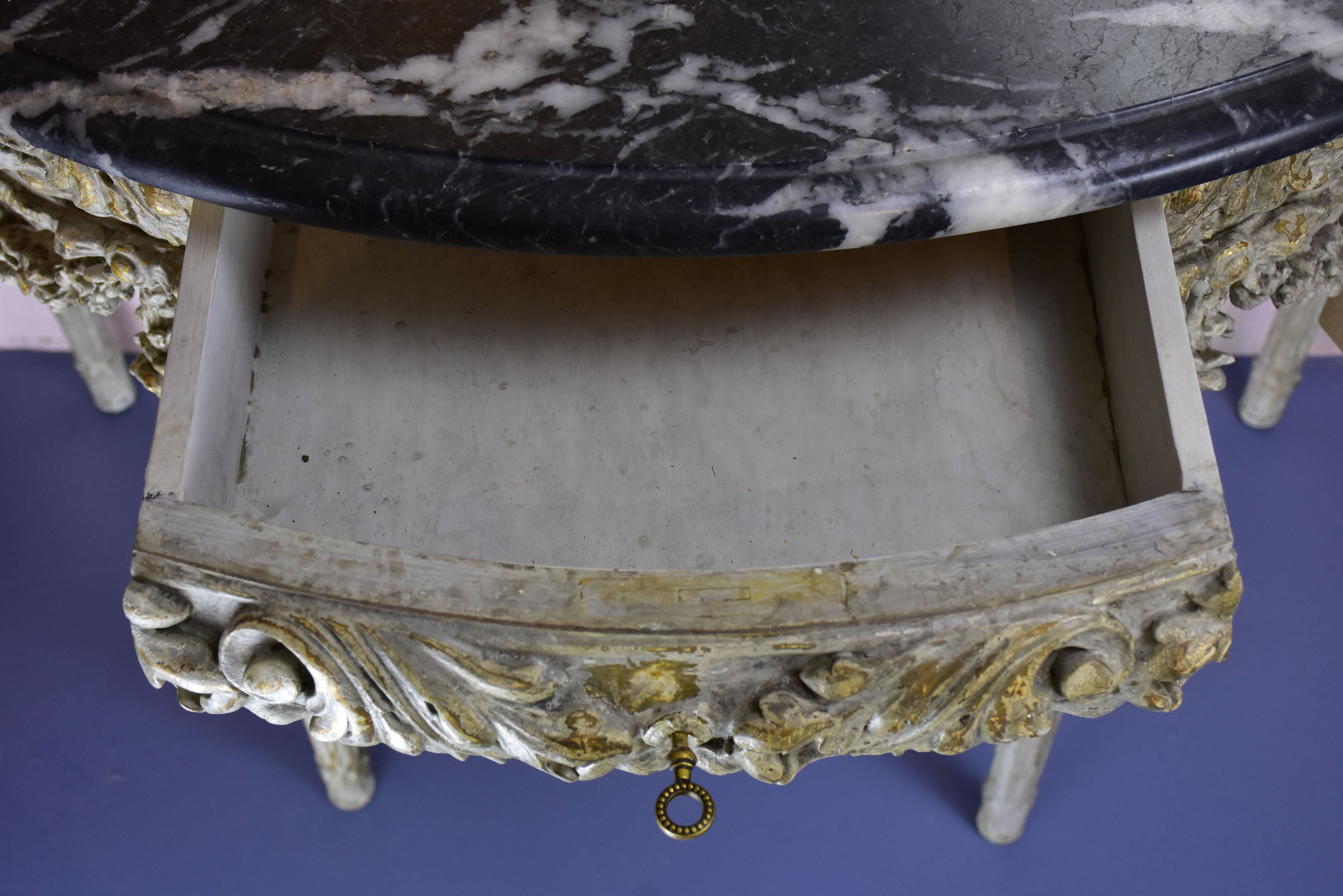 Louis XVI demilune console with black marble top