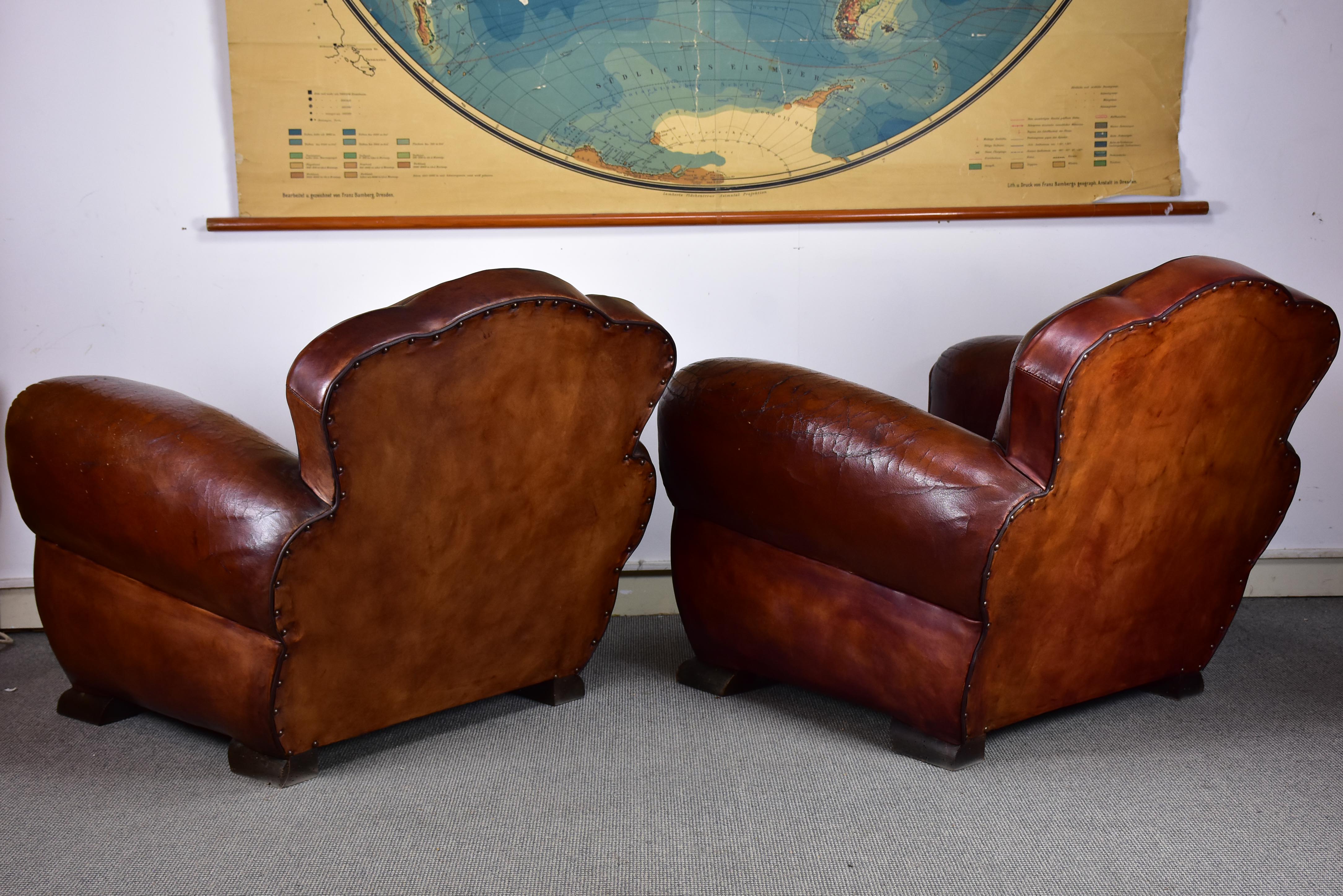 Pair of vintage French club chairs with cloud back