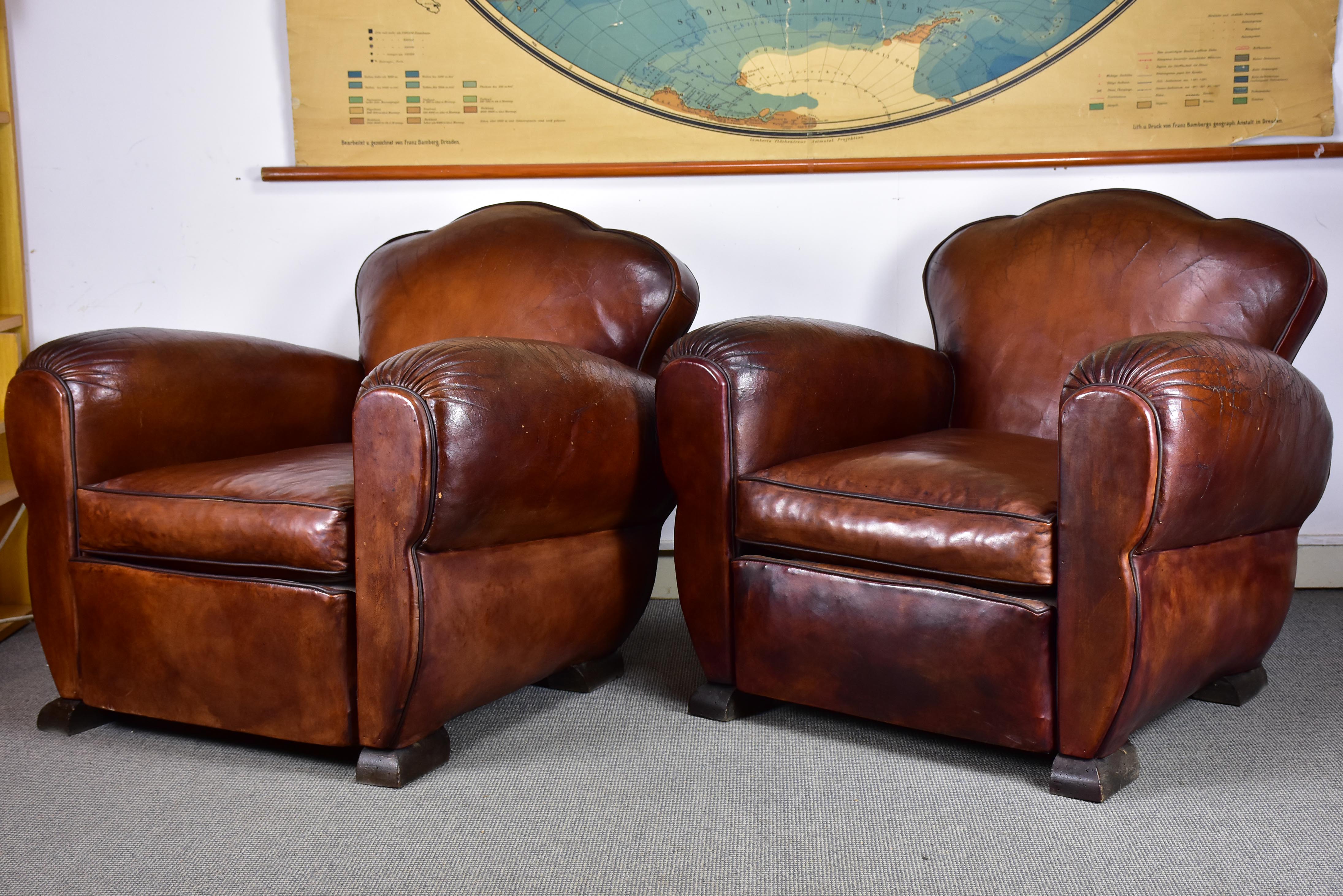 Pair of vintage French club chairs with cloud back