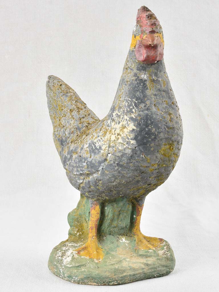 Vintage French garden sculpture of a chicken with dark blue patina 15¾"