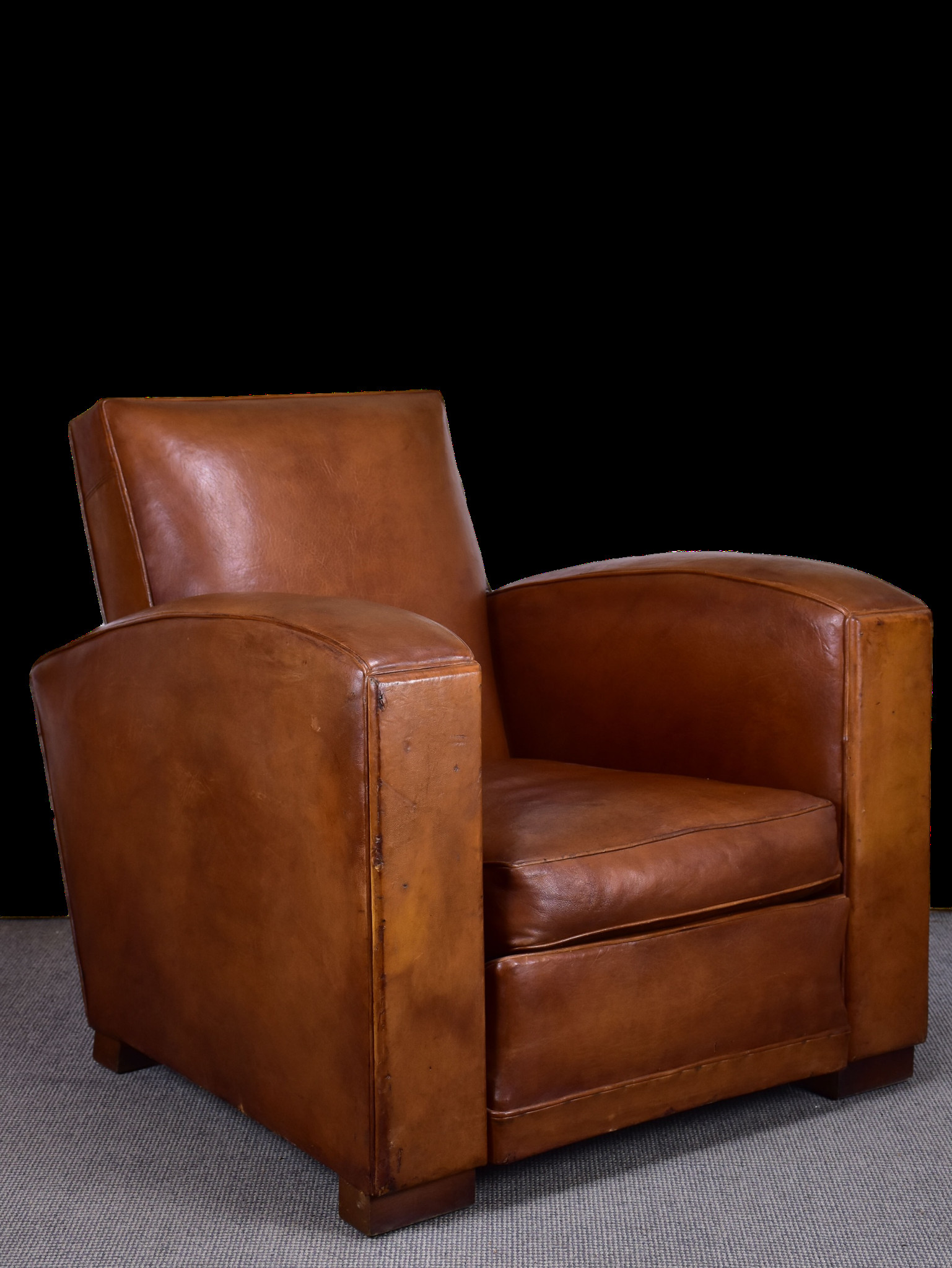 1950's French leather club chair with square back