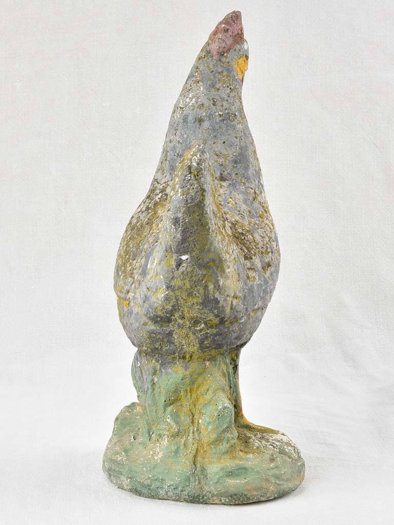 Vintage French garden sculpture of a chicken with dark blue patina 15¾"