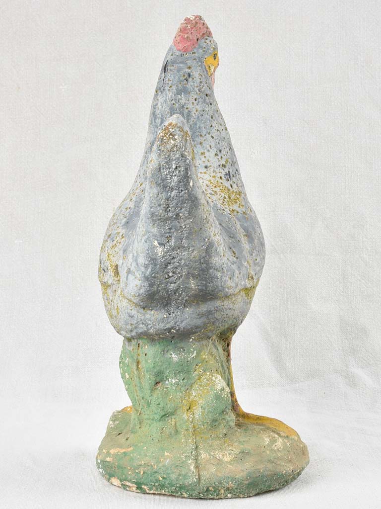 Vintage French garden sculpture of a chicken with blue patina 15¼"