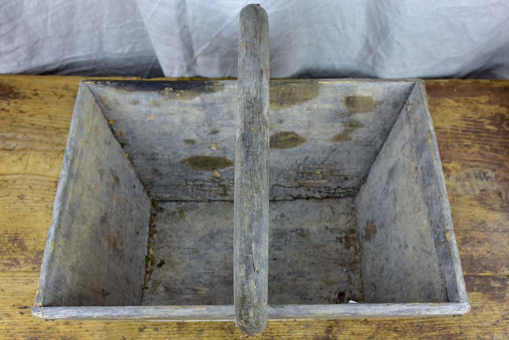 Antique wooden French harvest basket with AC monogram