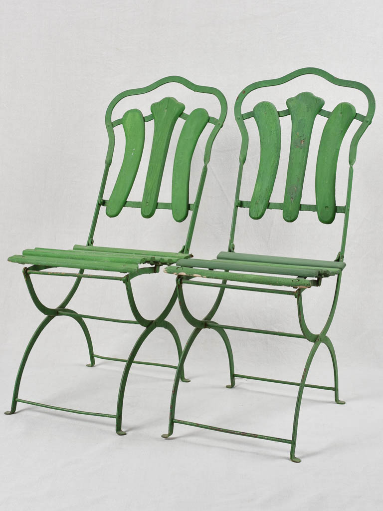 Set of three antique French garden chairs - green