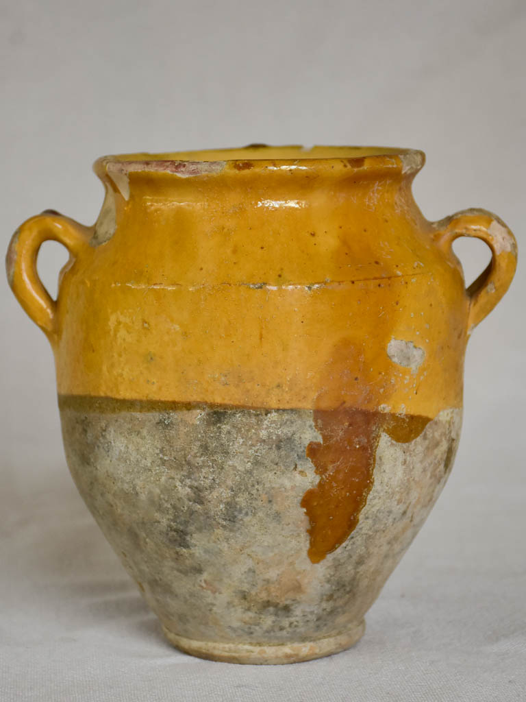 Small antique French confit pot with yellow glaze 6¾"