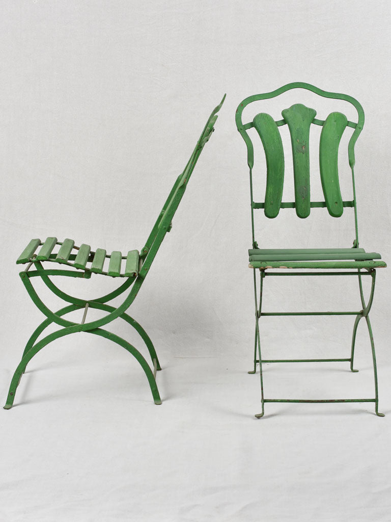 Set of three antique French garden chairs - green