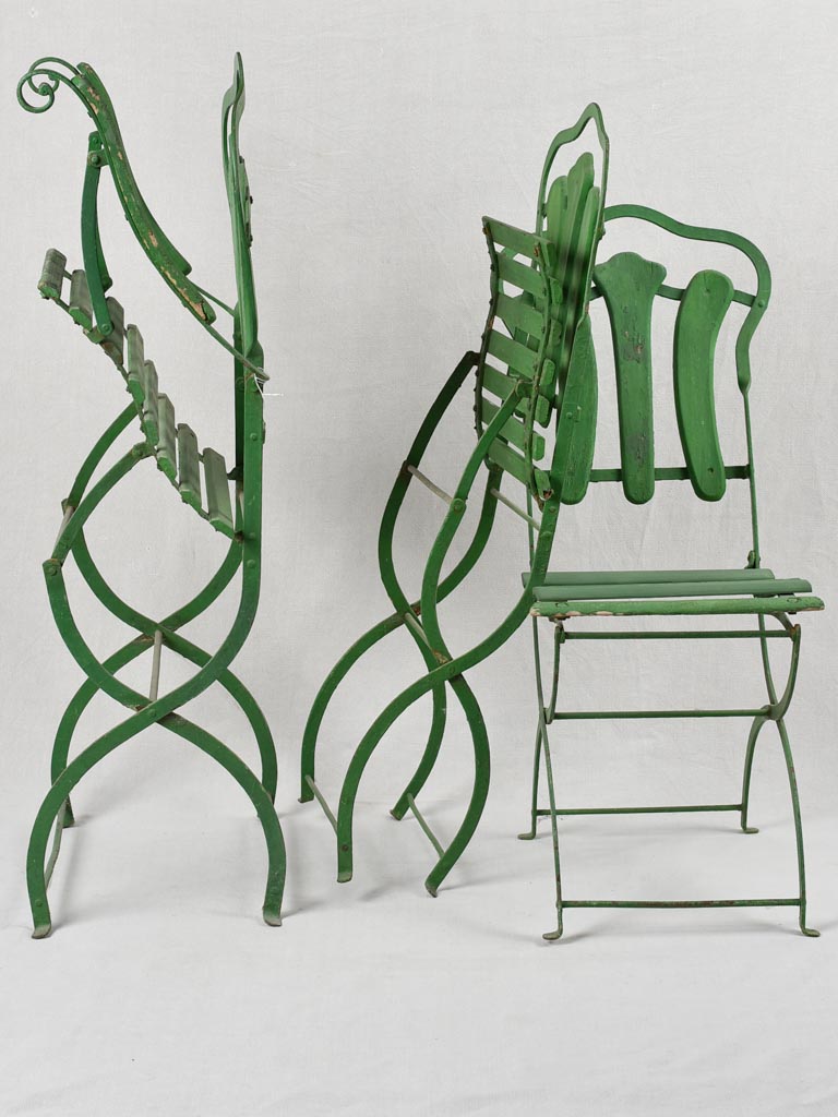 Set of three antique French garden chairs - green