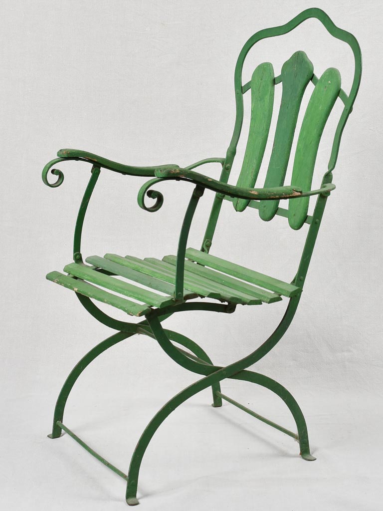 Set of three antique French garden chairs - green