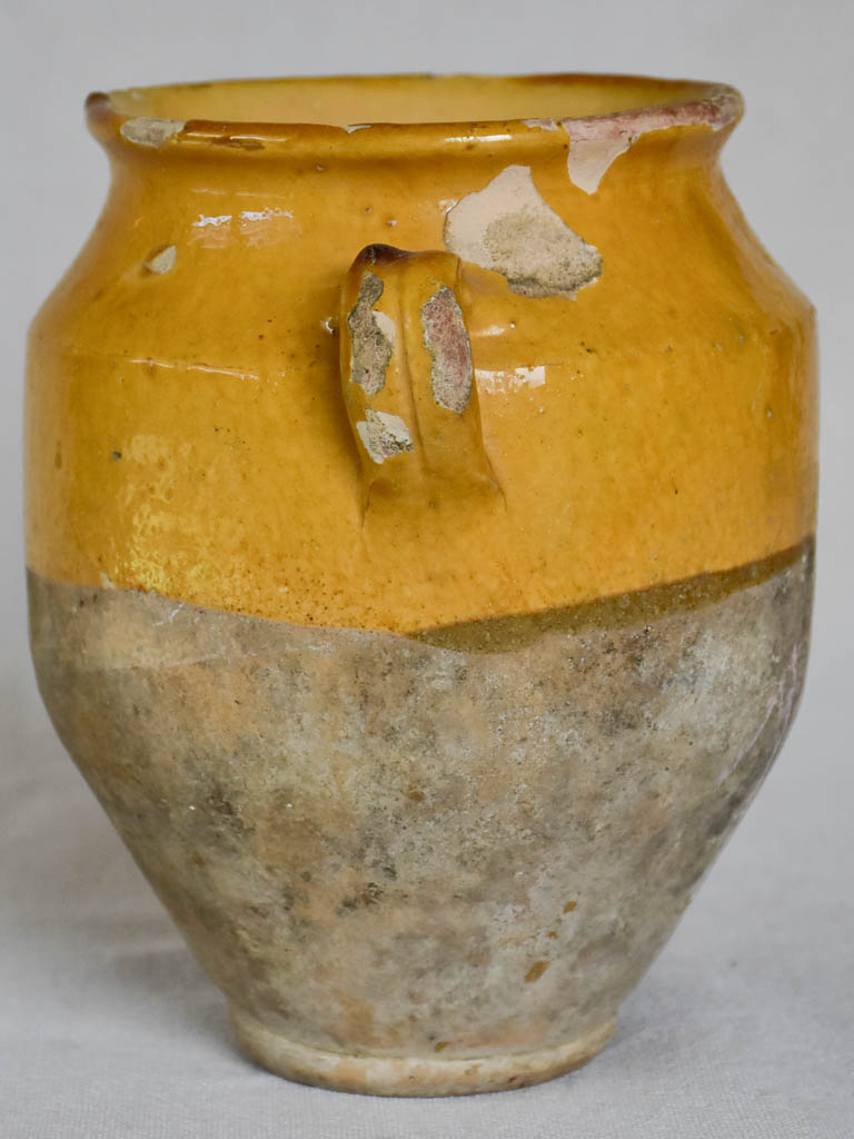 Small antique French confit pot with yellow glaze 6¾"