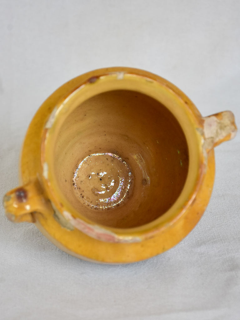 Small antique French confit pot with yellow glaze 6¾"