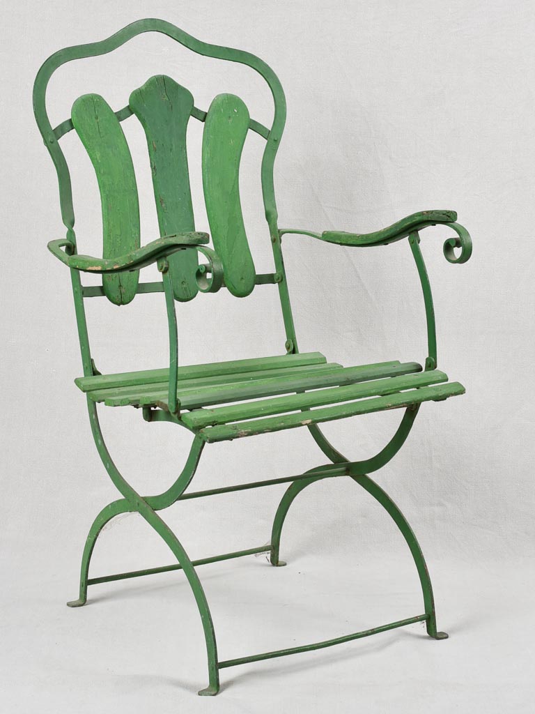 Set of three antique French garden chairs - green