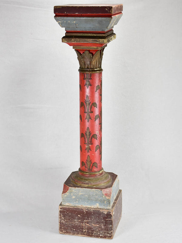 19th-century Hand-Painted Wooden Column Pedestal