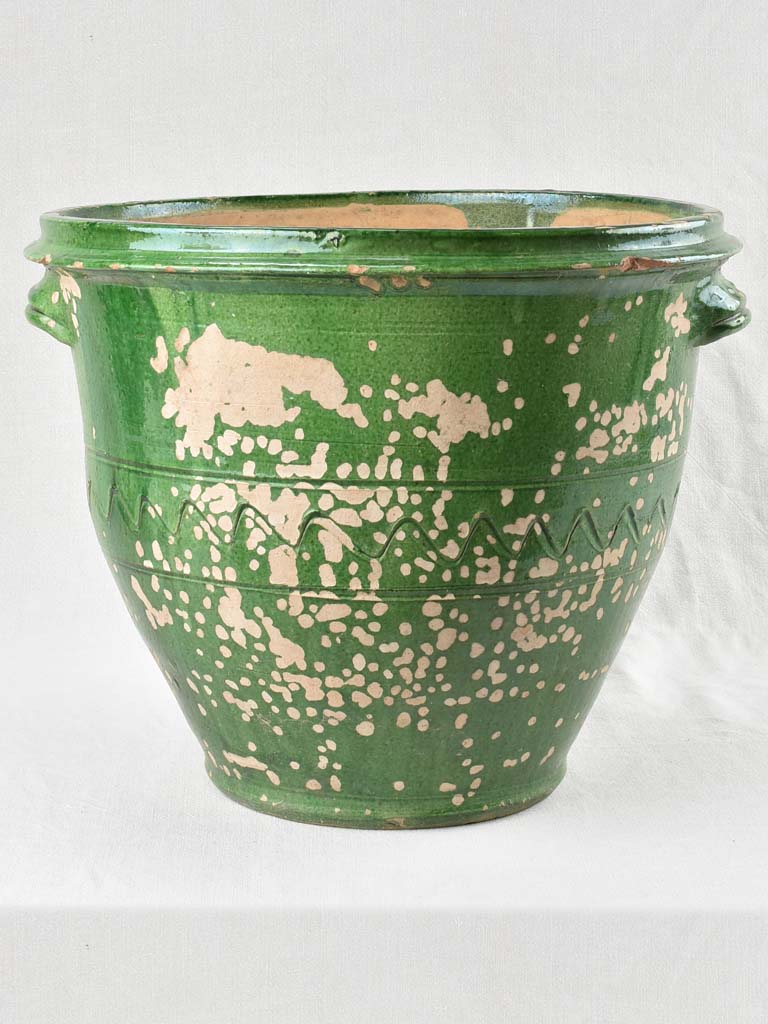 Large ceramic cache pot with green glaze 17" x 20¾"