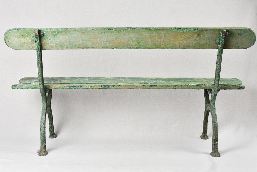 Antique French garden bench with green patina 59"