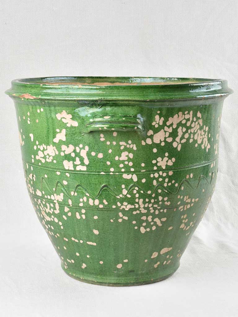 Large ceramic cache pot with green glaze 17" x 20¾"